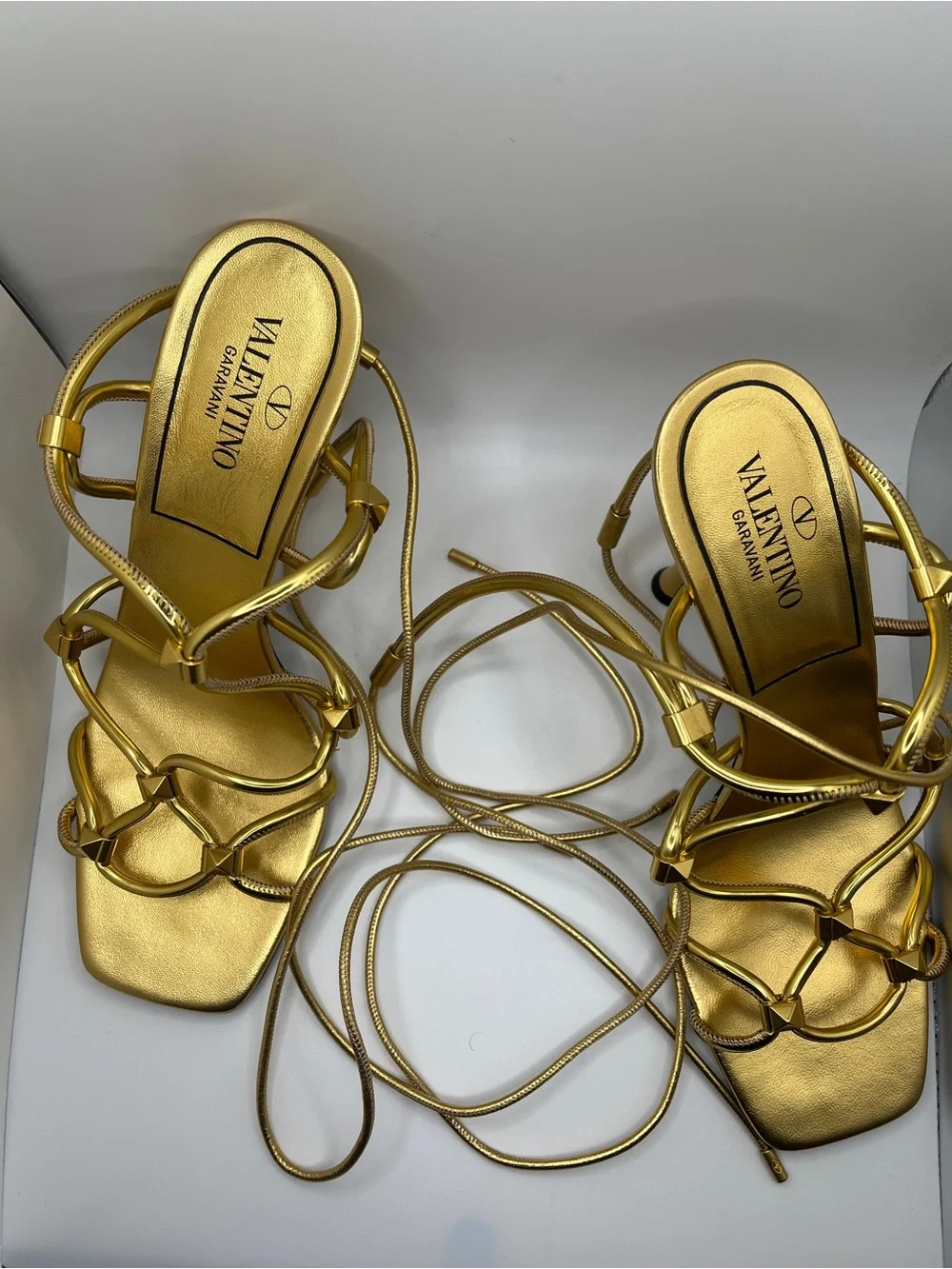 Valentino Garavani Metallic Gold Lace-Up High Heel Sandals